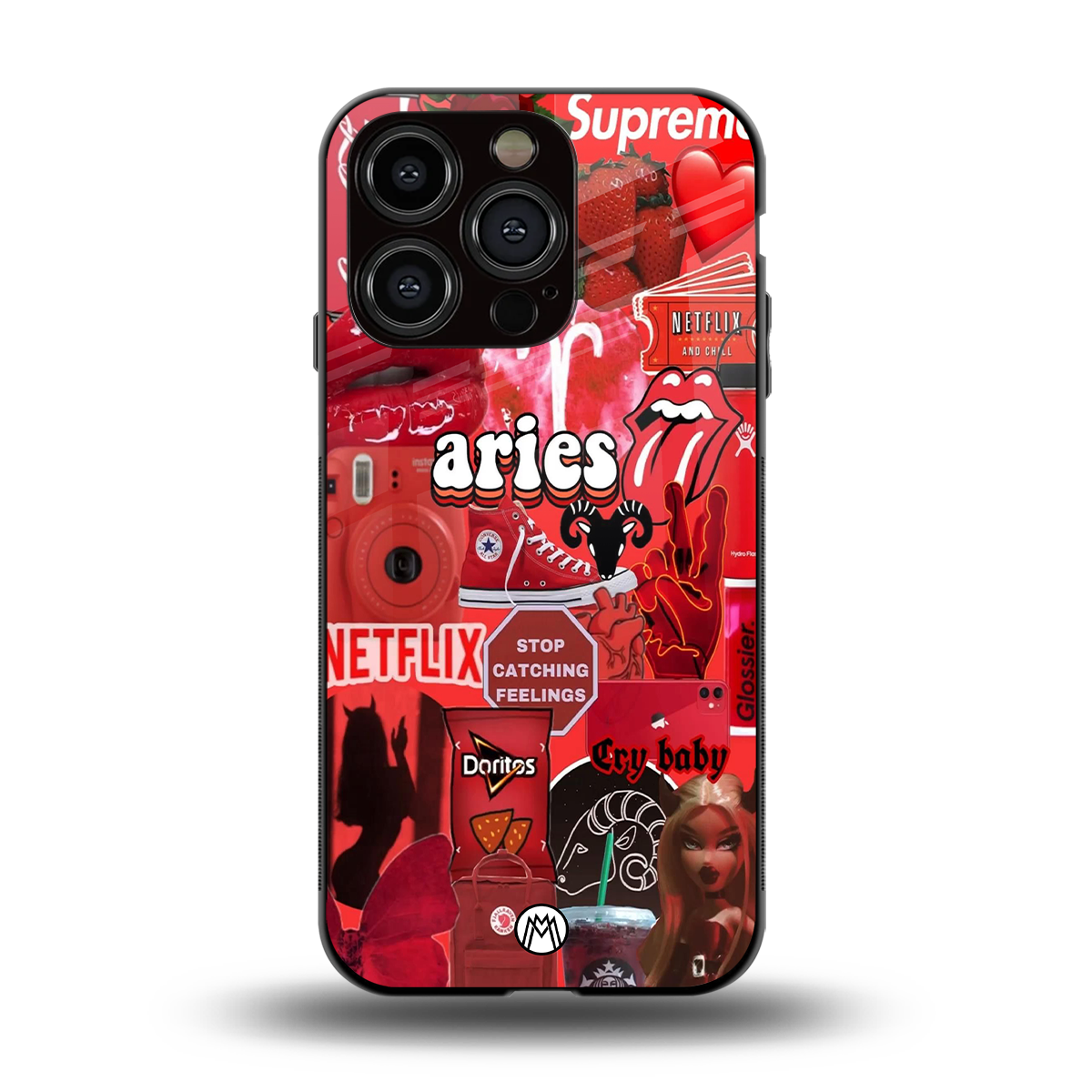 aries aesthetic collage back phone cover | glass case for iphone 15 pro