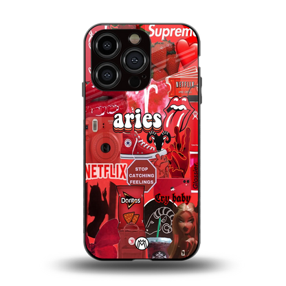 aries aesthetic collage back phone cover | glass case for iphone 15 pro