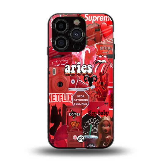 aries aesthetic collage back phone cover | glass case for iphone 15 pro