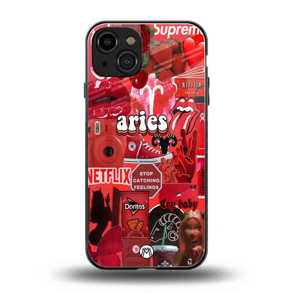 aries aesthetic collage back phone cover | glass case for iphone 14