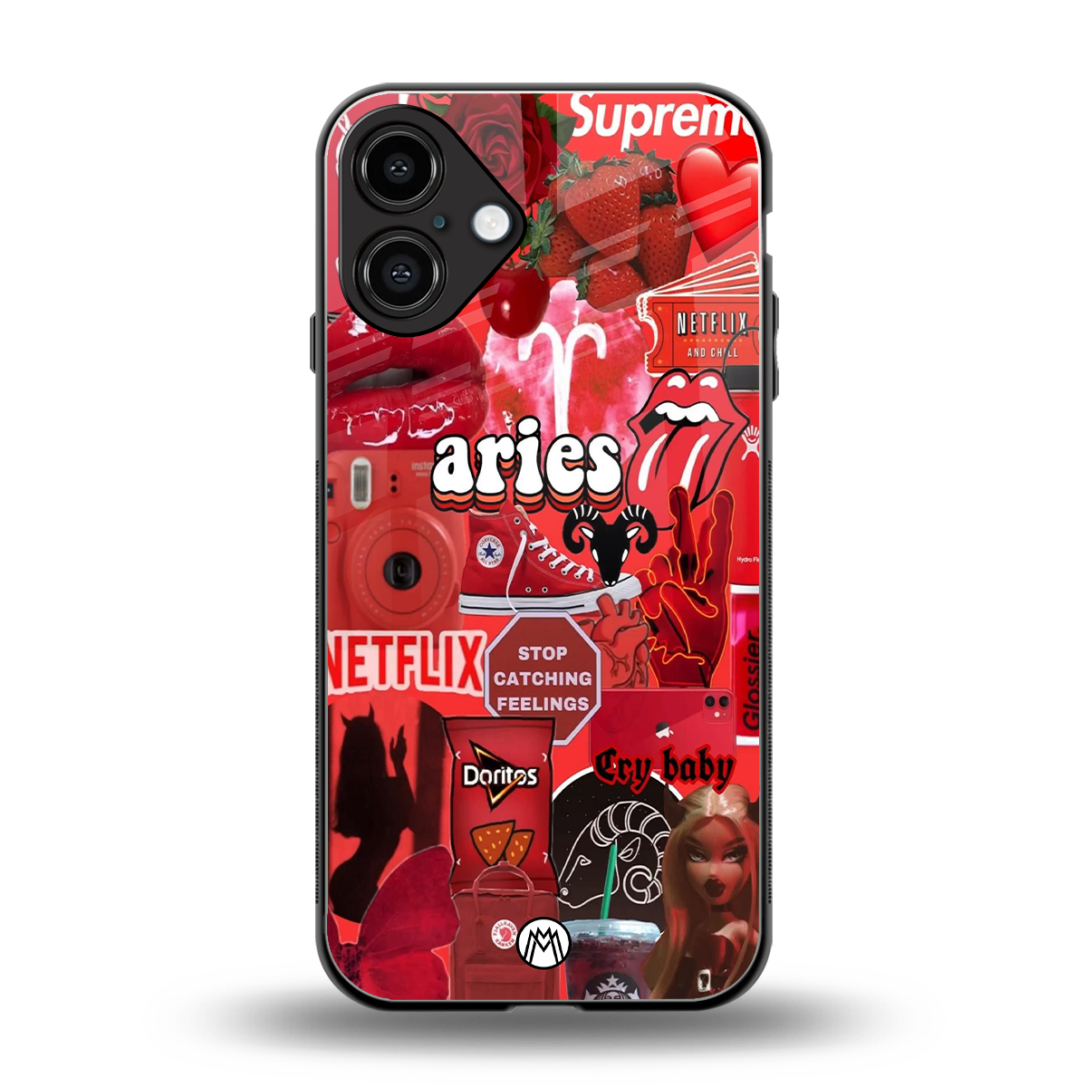 aries aesthetic collage back phone cover | glass case for iphone 16 plus