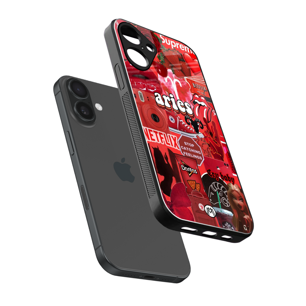 aries aesthetic collage back phone cover | glass case for iphone 16 plus