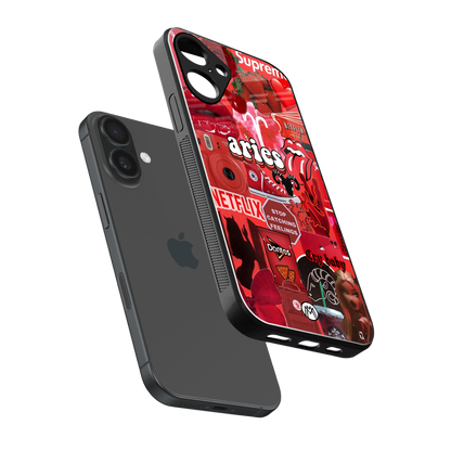 aries aesthetic collage back phone cover | glass case for iphone 16 plus