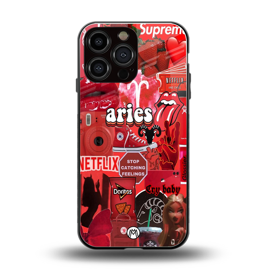 aries aesthetic collage back phone cover | glass case for iphone 16 pro max