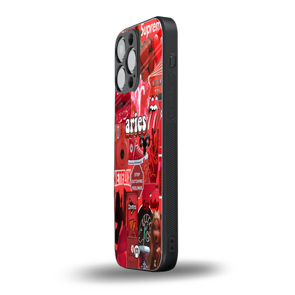 aries aesthetic collage back phone cover | glass case for iphone 16 pro max