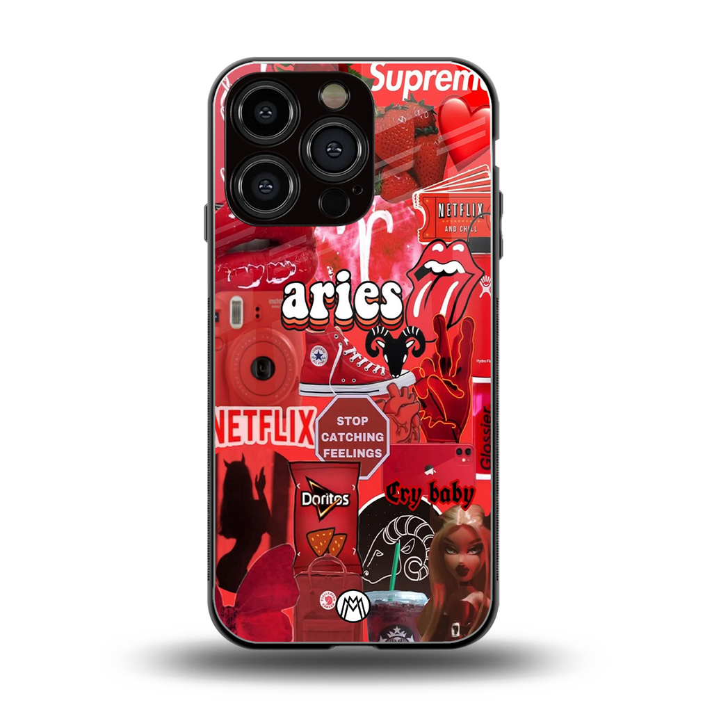 aries aesthetic collage back phone cover | glass case for iphone 16 pro