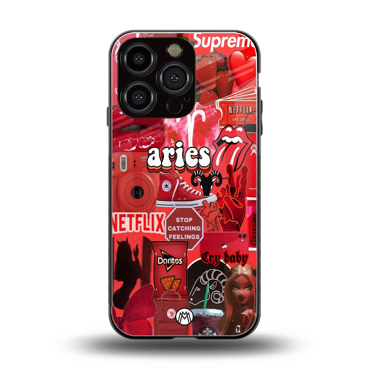 aries aesthetic collage back phone cover | glass case for iphone 16 pro