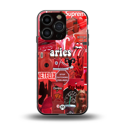aries aesthetic collage back phone cover | glass case for iphone 16 pro