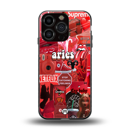 aries aesthetic collage back phone cover | glass case for iphone 16 pro