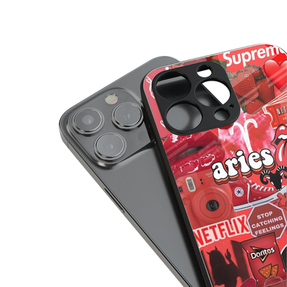 aries aesthetic collage back phone cover | glass case for iphone 15 pro