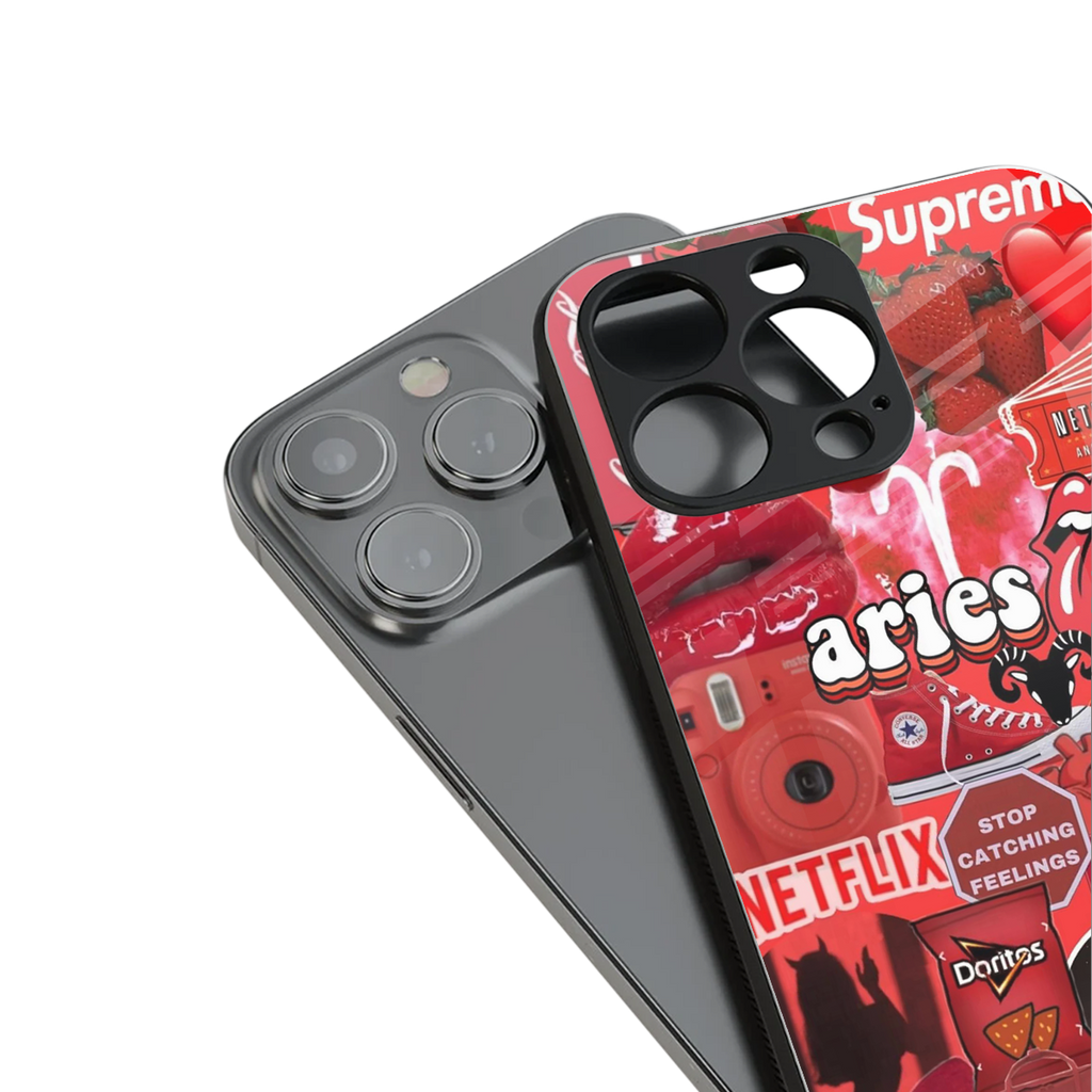aries aesthetic collage back phone cover | glass case for iphone 16 plus