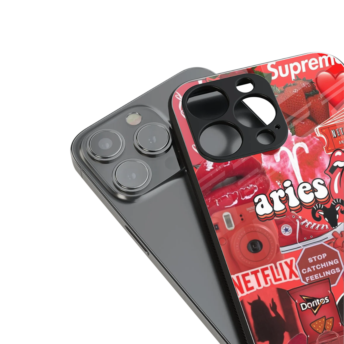 aries aesthetic collage back phone cover | glass case for iphone 14 pro max