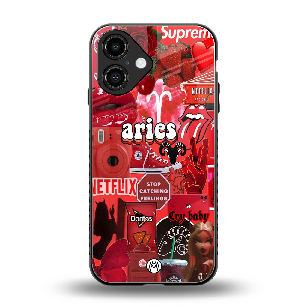 aries aesthetic collage back phone cover | glass case for iphone 16