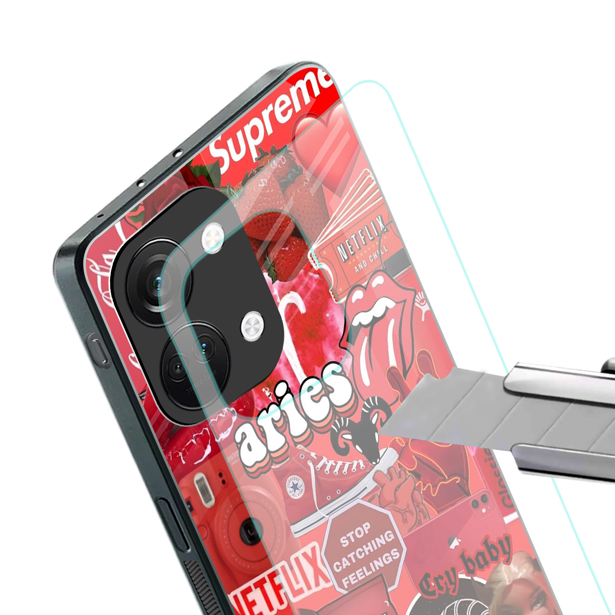 aries aesthetic collage back phone cover | glass case for oneplus nord 3