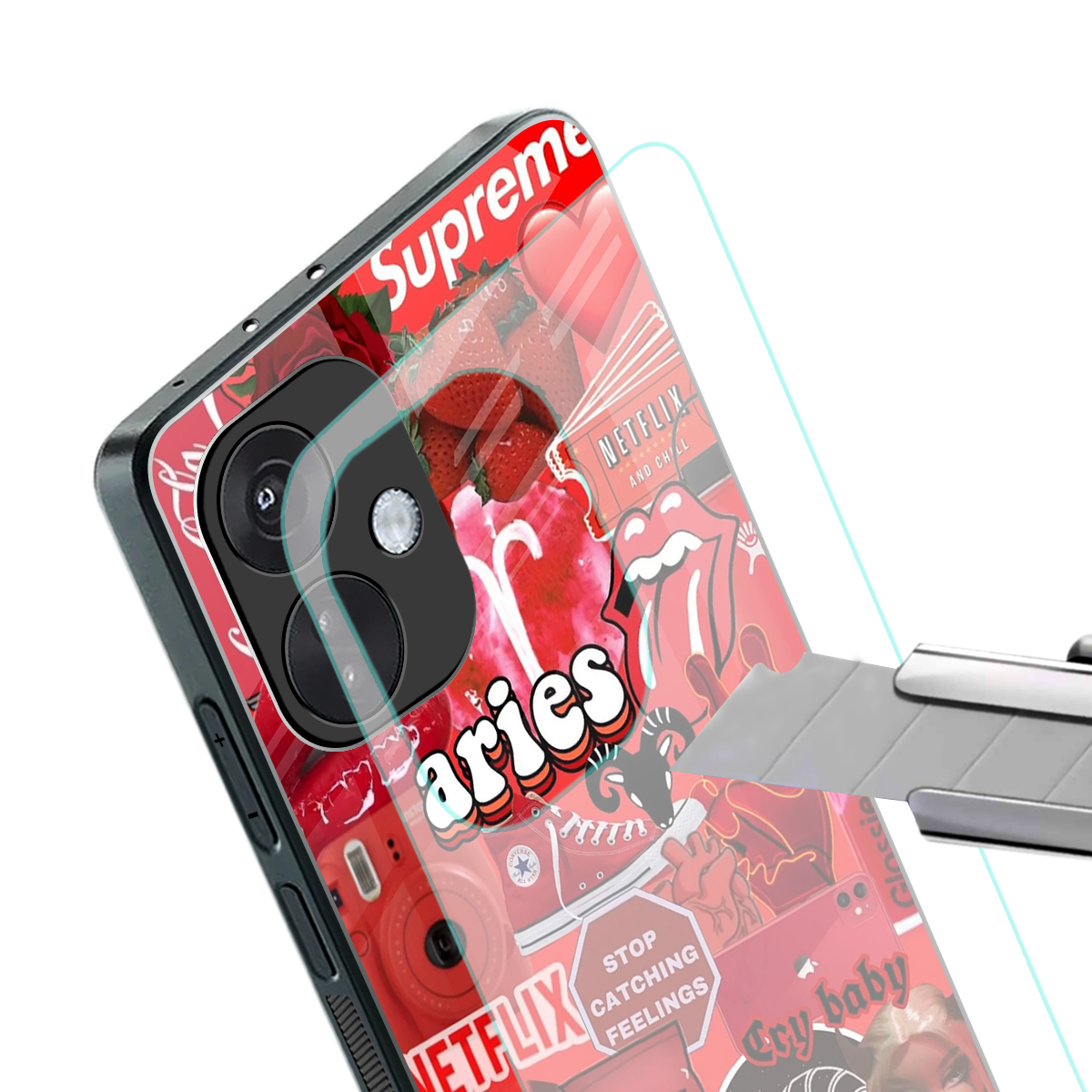 aries aesthetic collage back phone cover | glass case for oneplus nord ce 3