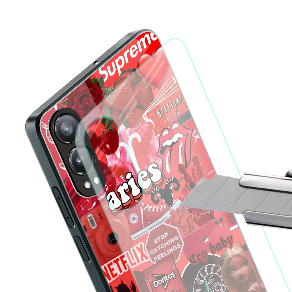 aries aesthetic collage back phone cover | glass case for oneplus nord ce 4 lite