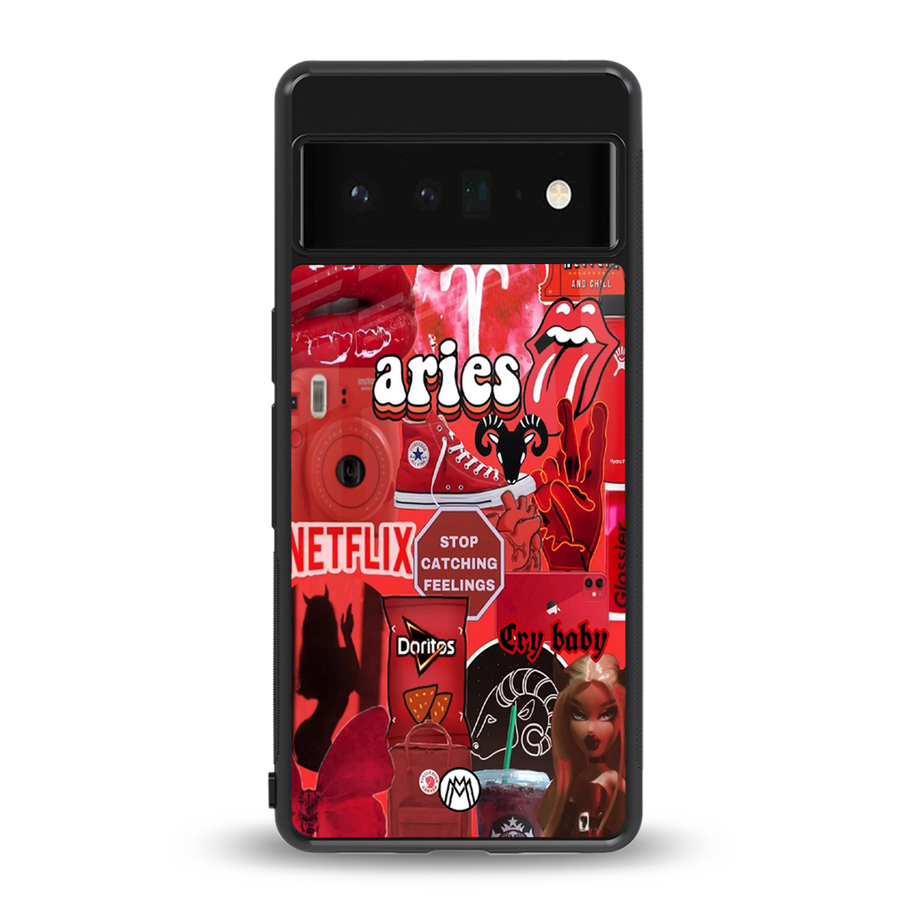 aries aesthetic collage back phone cover | glass case for google pixel 6 pro