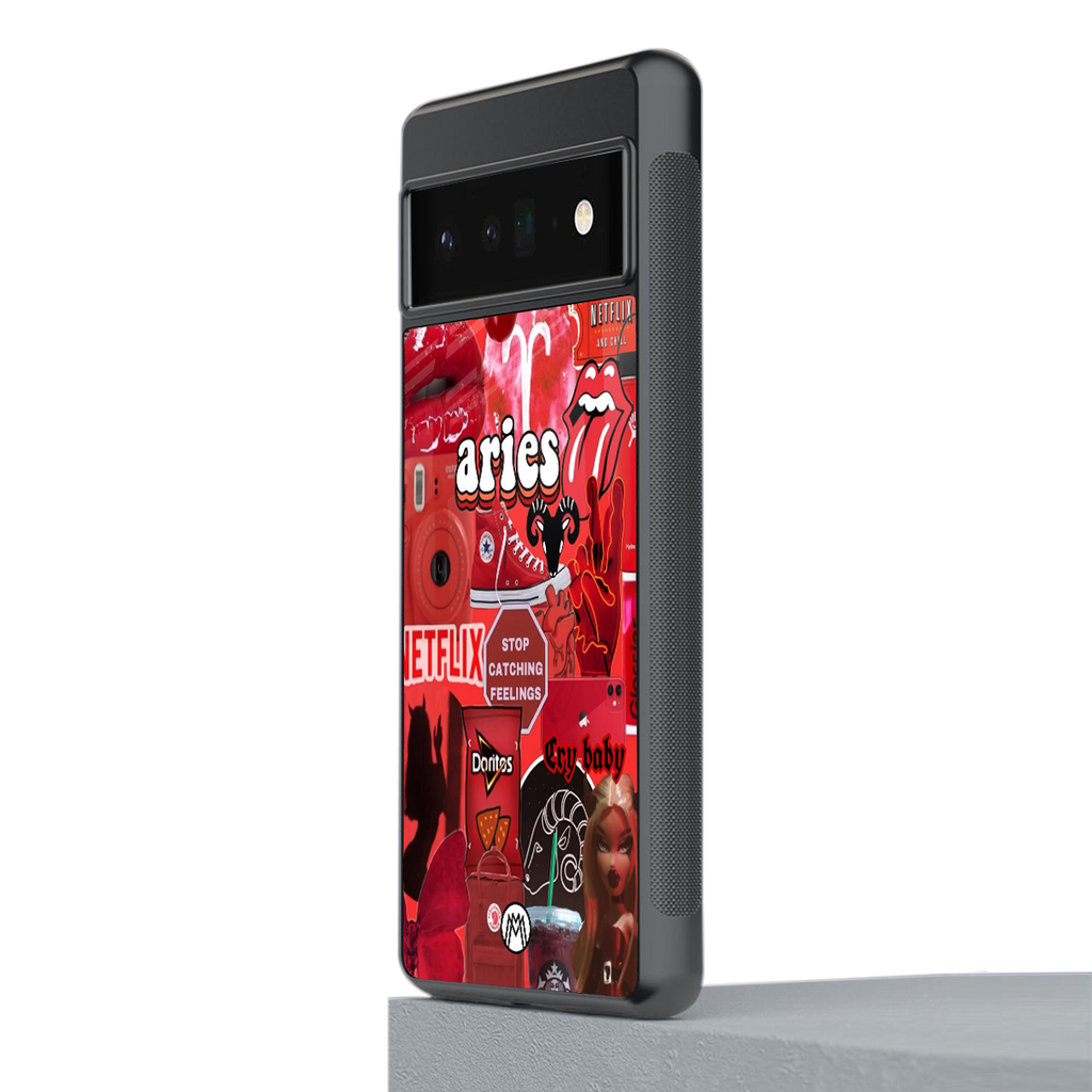 aries aesthetic collage back phone cover | glass case for google pixel 6 pro