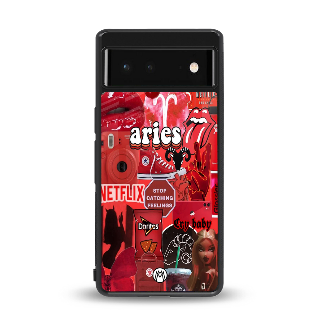 aries aesthetic collage back phone cover | glass case for google pixel 6