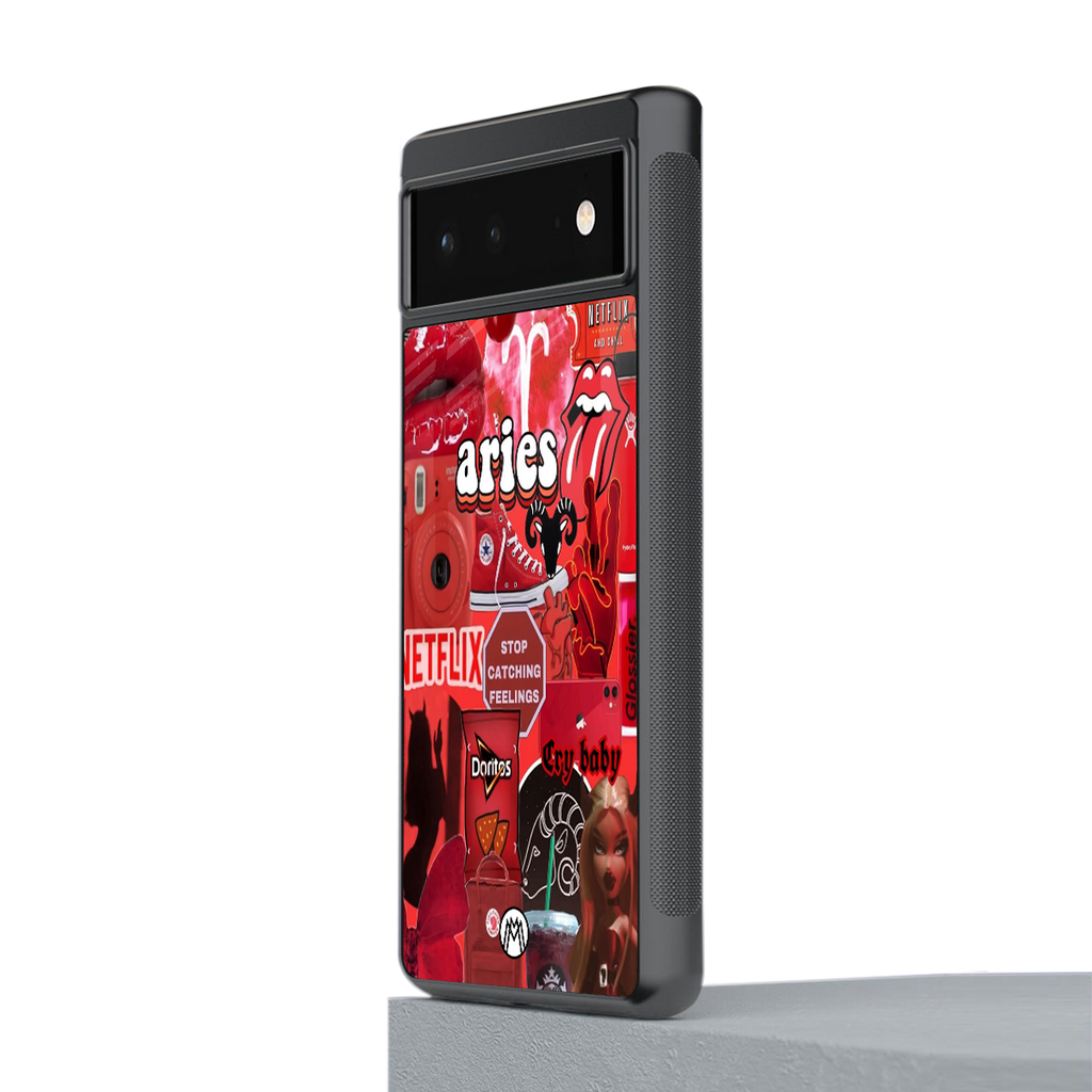 aries aesthetic collage back phone cover | glass case for google pixel 6
