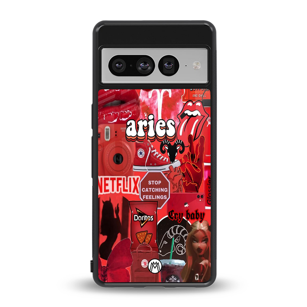 aries aesthetic collage back phone cover | glass case for google pixel 7 pro