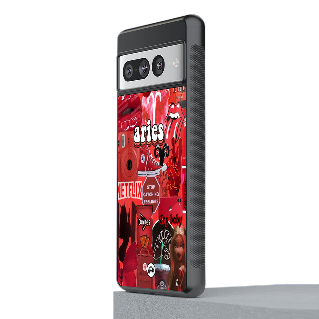 aries aesthetic collage back phone cover | glass case for google pixel 7 pro