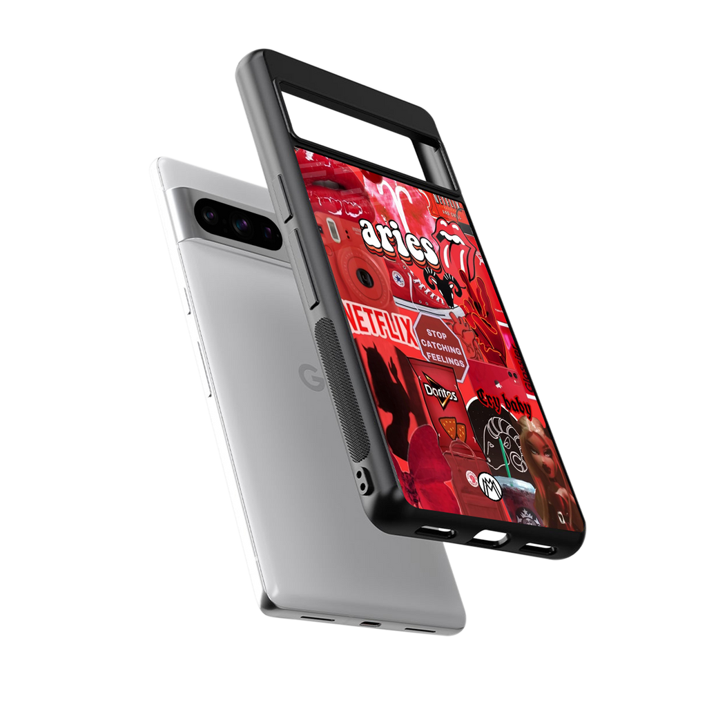 aries aesthetic collage back phone cover | glass case for google pixel 8 pro