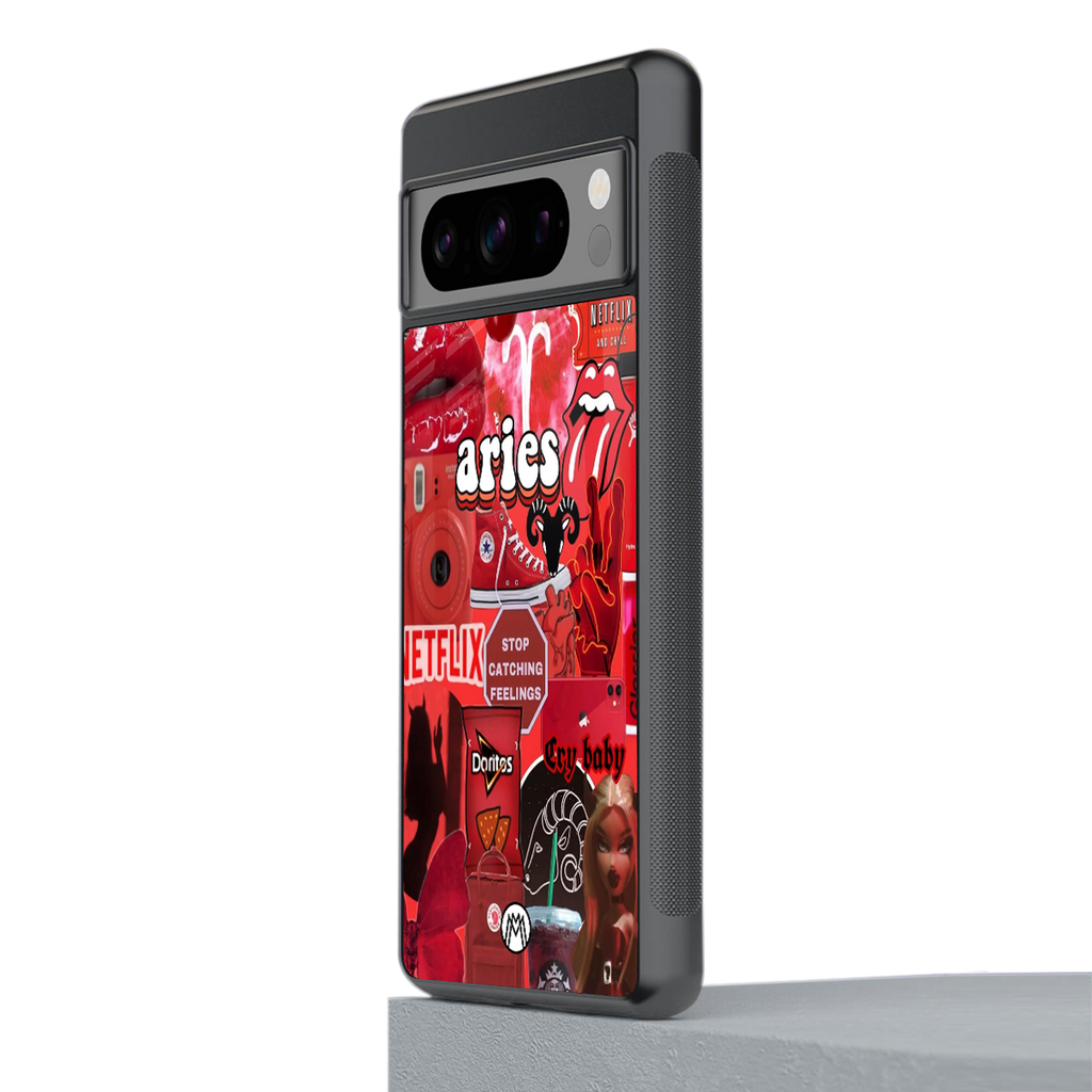 aries aesthetic collage back phone cover | glass case for google pixel 8 pro