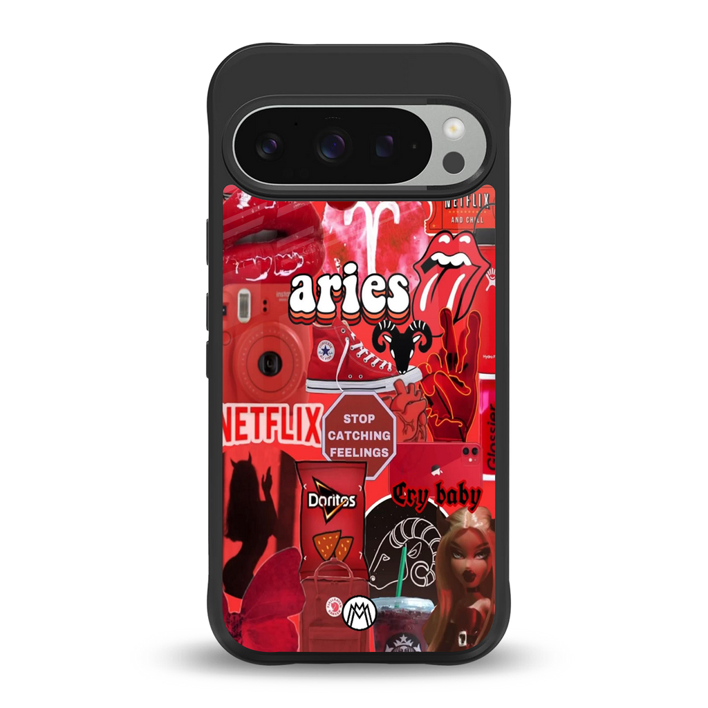 aries aesthetic collage back phone cover | glass case for google pixel 9 pro xl