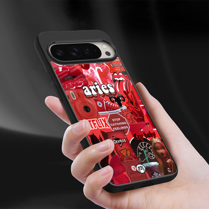 aries aesthetic collage back phone cover | glass case for google pixel 9 pro xl