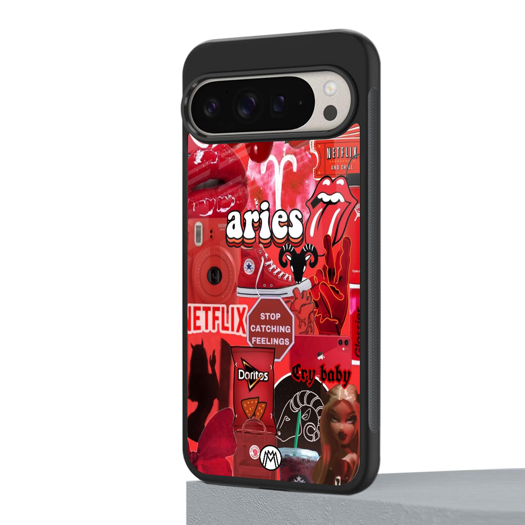 aries aesthetic collage back phone cover | glass case for google pixel 9 pro