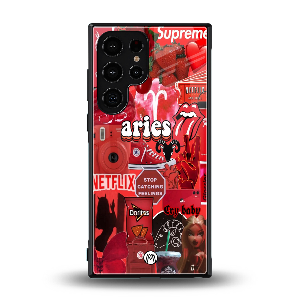 aries aesthetic collage back phone cover | glass case for samsung galaxy s24 ultra