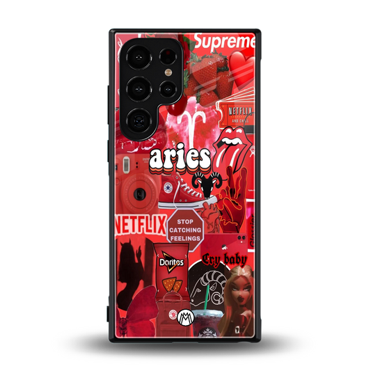 aries aesthetic collage back phone cover | glass case for samsung galaxy s24 ultra