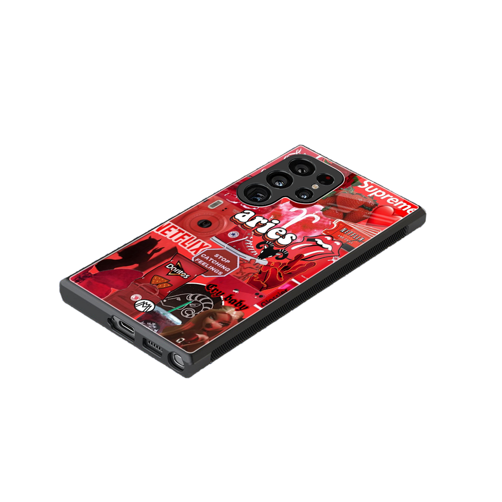 aries aesthetic collage back phone cover | glass case for samsung galaxy s24 ultra