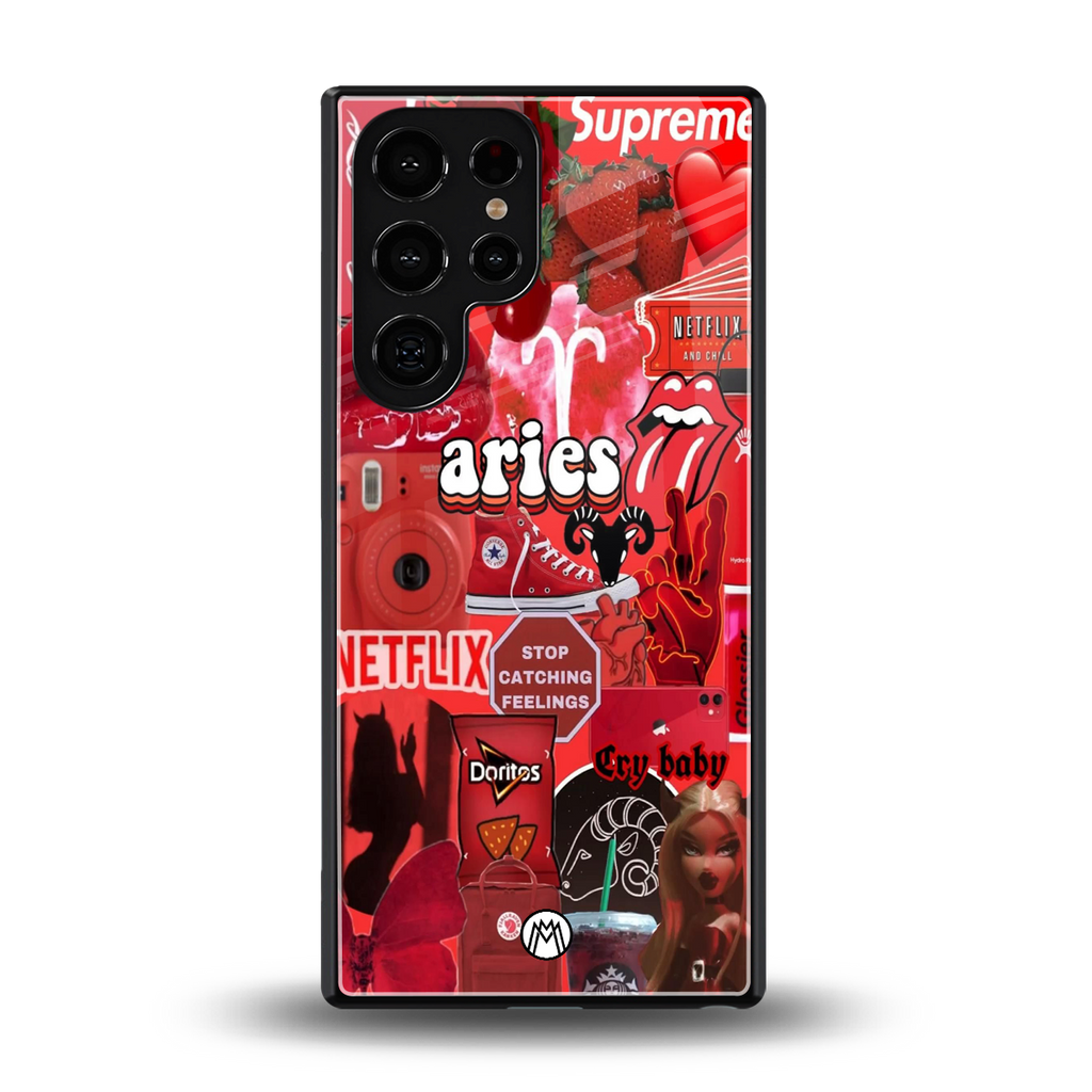 aries aesthetic collage back phone cover | glass case for samsung galaxy s25 ultra