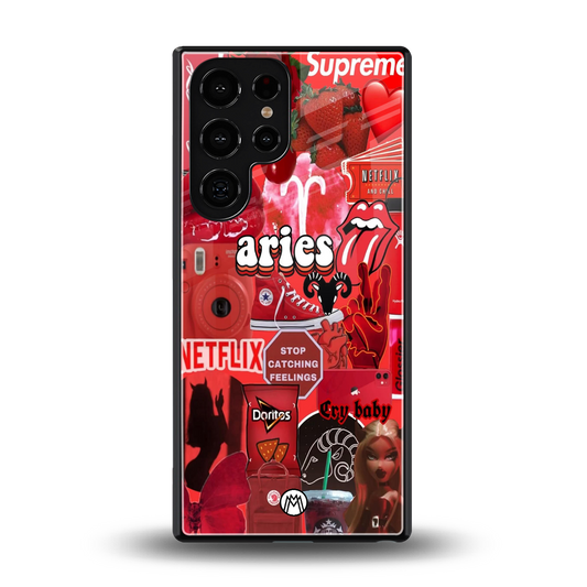 aries aesthetic collage back phone cover | glass case for samsung galaxy s25 ultra