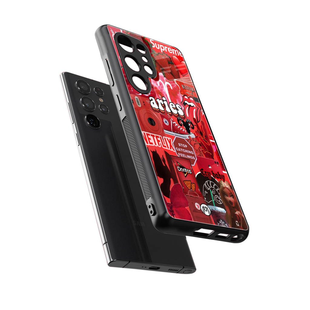 aries aesthetic collage back phone cover | glass case for samsung galaxy s25 ultra