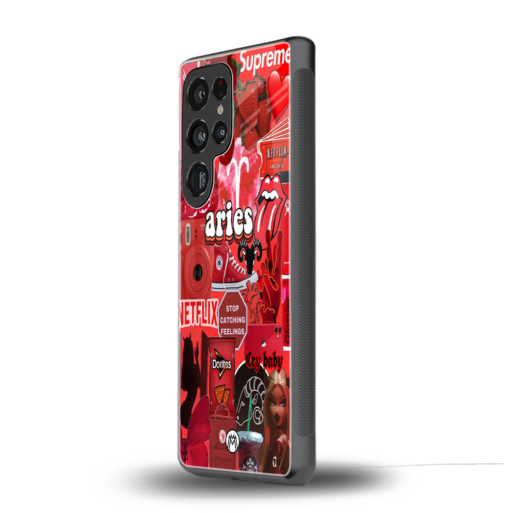 aries aesthetic collage back phone cover | glass case for samsung galaxy s25 ultra