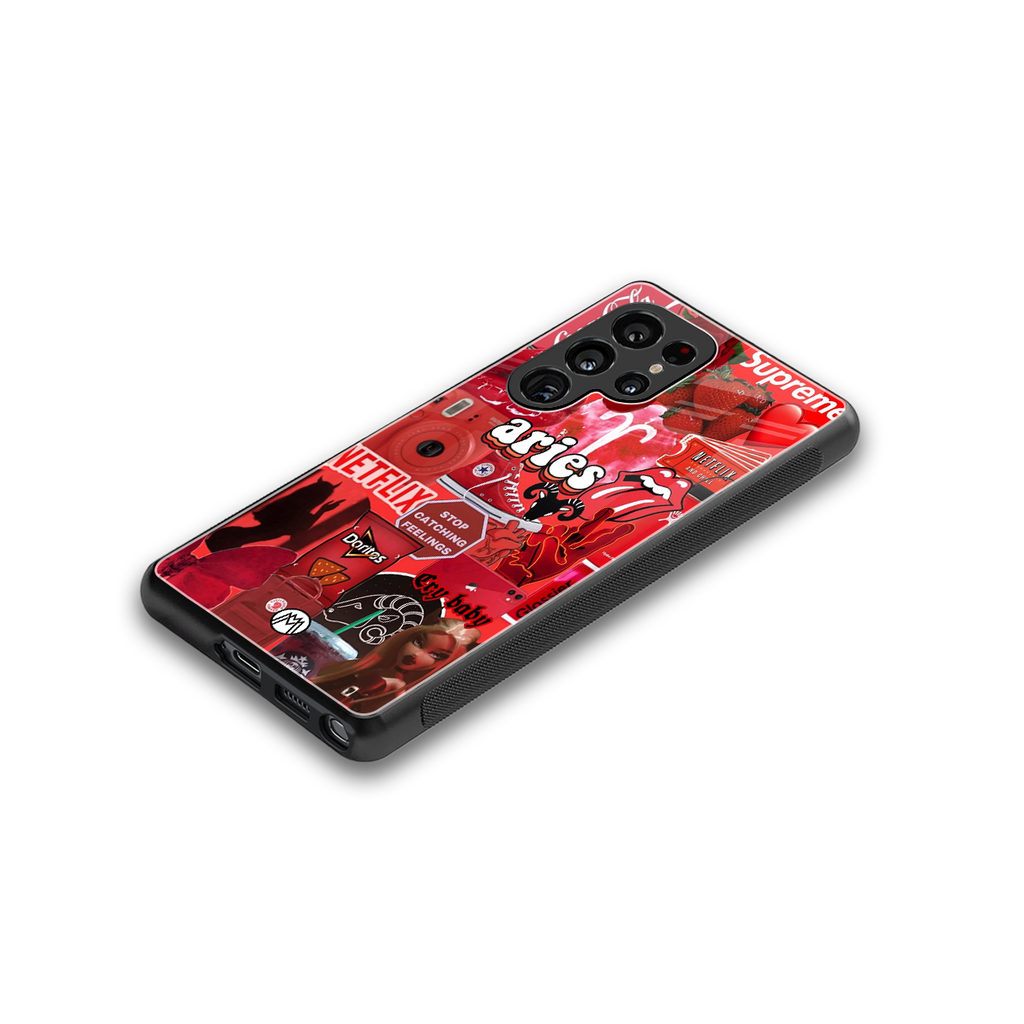 aries aesthetic collage back phone cover | glass case for samsung galaxy s25 ultra