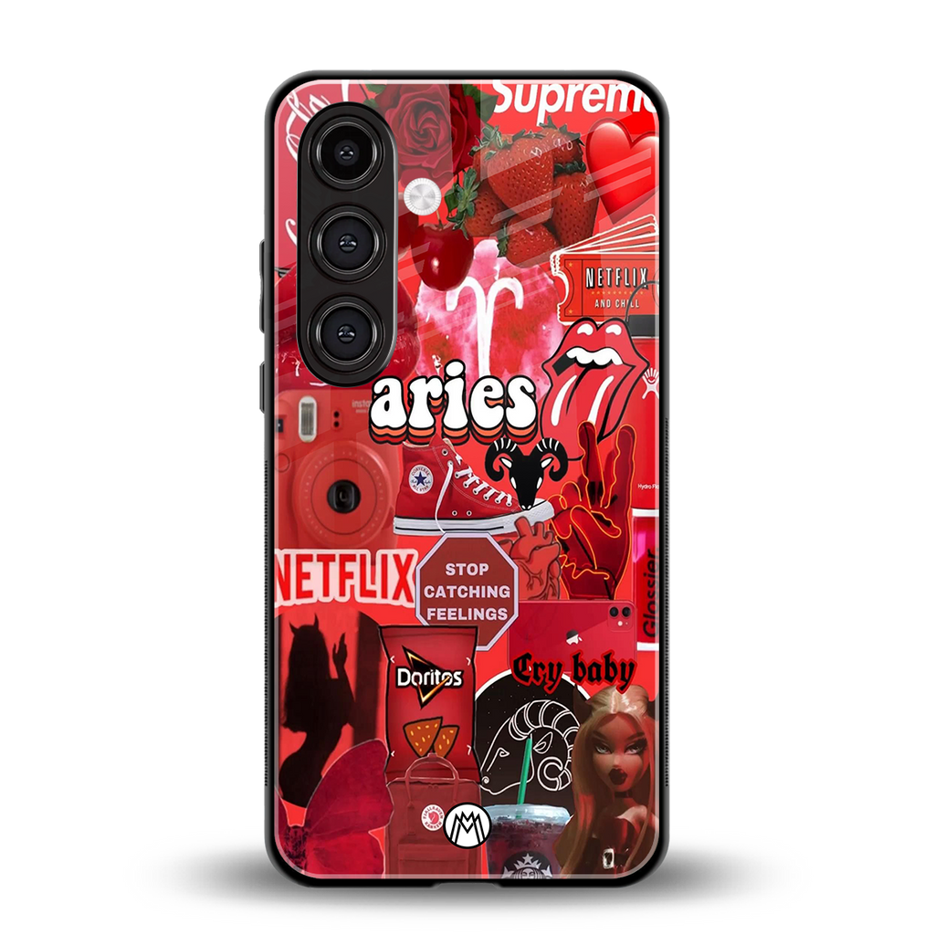 aries aesthetic collage back phone cover | glass case for samsung galaxy s25 plus