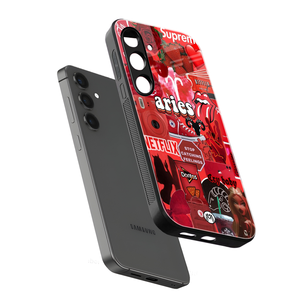 aries aesthetic collage back phone cover | glass case for samsung galaxy s23