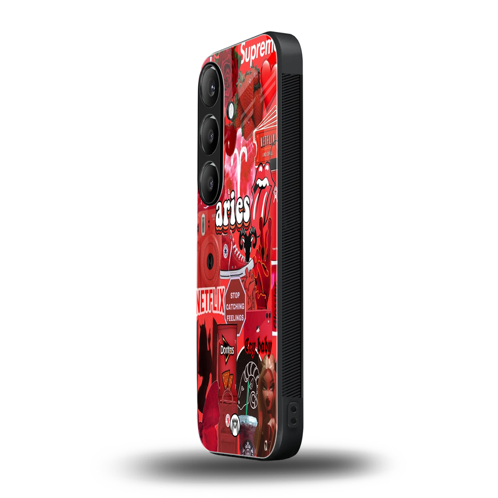 aries aesthetic collage back phone cover | glass case for samsung galaxy s25 plus