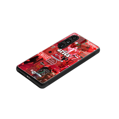 aries aesthetic collage back phone cover | glass case for samsung galaxy s24 fe