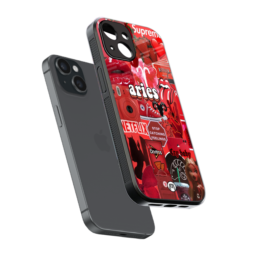 aries aesthetic collage back phone cover | glass case for iphone 15