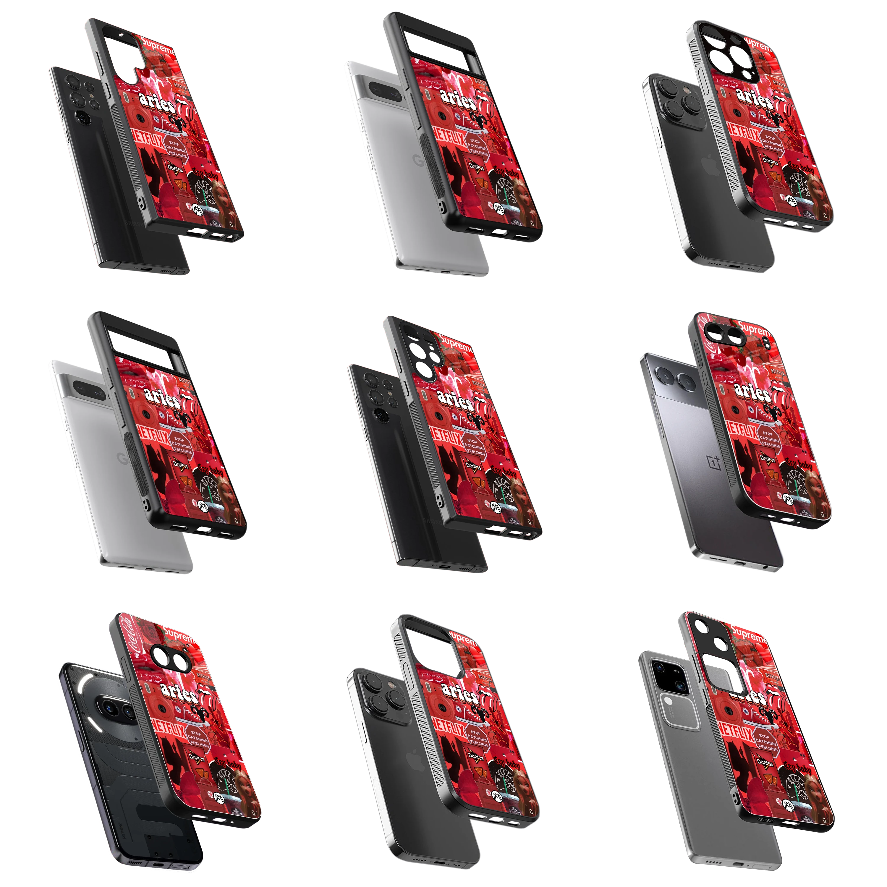 Durable Glass Back Mobile Case for iPhone, Samsung, OnePlus, Google Pixel, Redmi, Vivo, Oppo