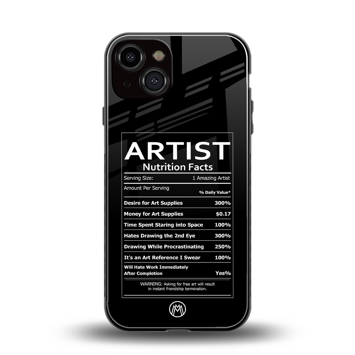artist nutrition facts back phone cover | glass case for iphone 13