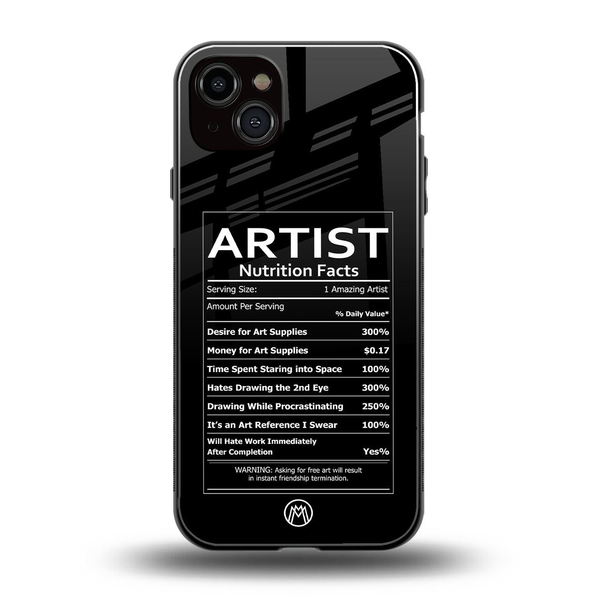 artist nutrition facts back phone cover | glass case for iphone 15 plus