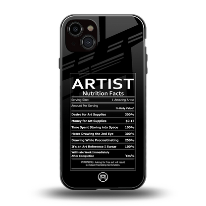 artist nutrition facts back phone cover | glass case for iphone 15 plus