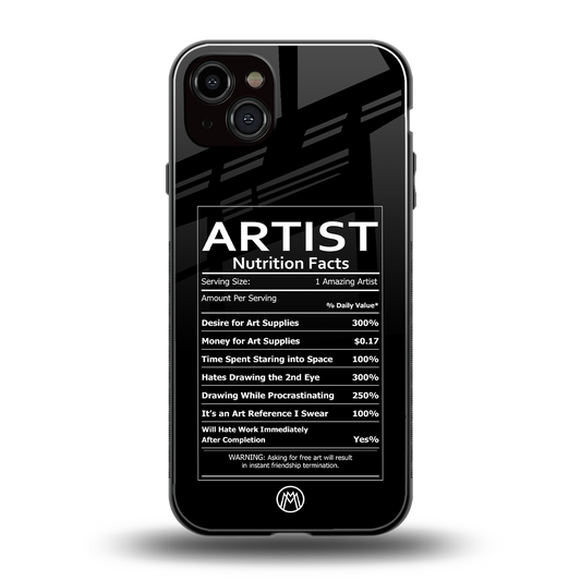 artist nutrition facts back phone cover | glass case for iphone 15 plus