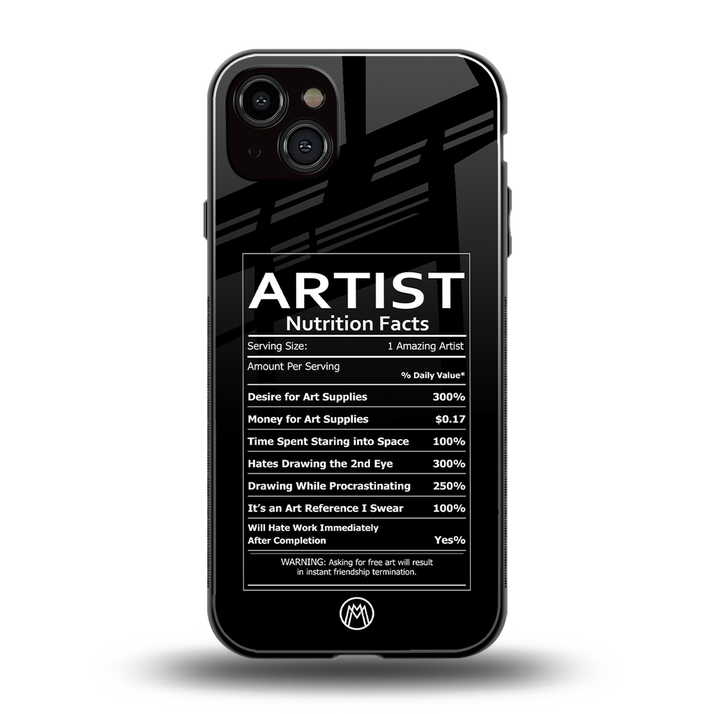 artist nutrition facts back phone cover | glass case for iphone 14 plus